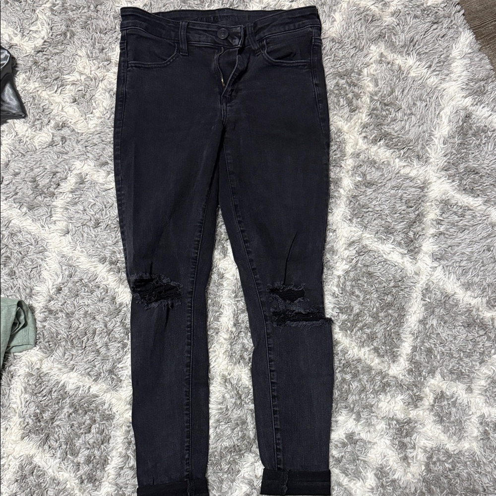 American Eagle Outfitters Black Distressed Skinny Jeans